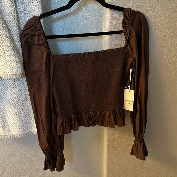 Reformation Darby Top Smocked Long Sleeve Peplum Hem Cafe Brown Size M - Picture 5 of 6